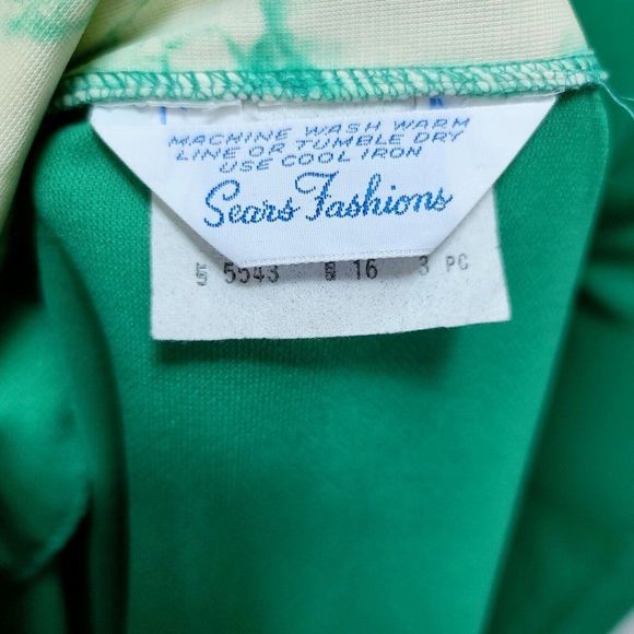 Vintage 70s Sears Fashions Womens L/XL Green Polyester Pant Leisure Suit 2pc Set - Picture 8 of 12